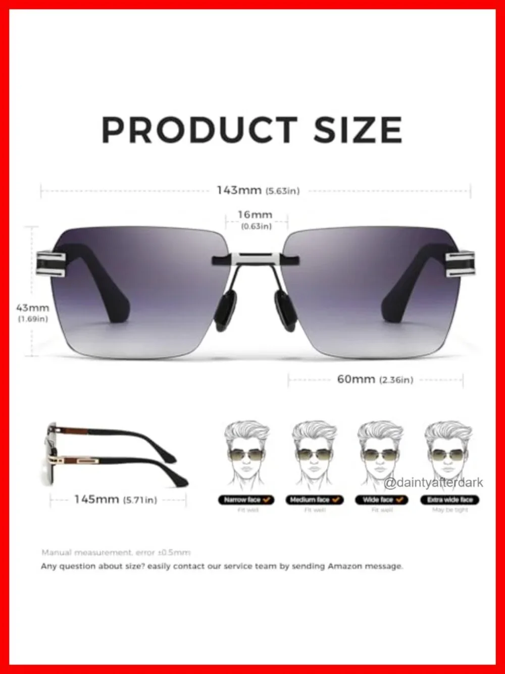 Rimless Rectangle Sunglasses Square Frameless Shades UV Protection